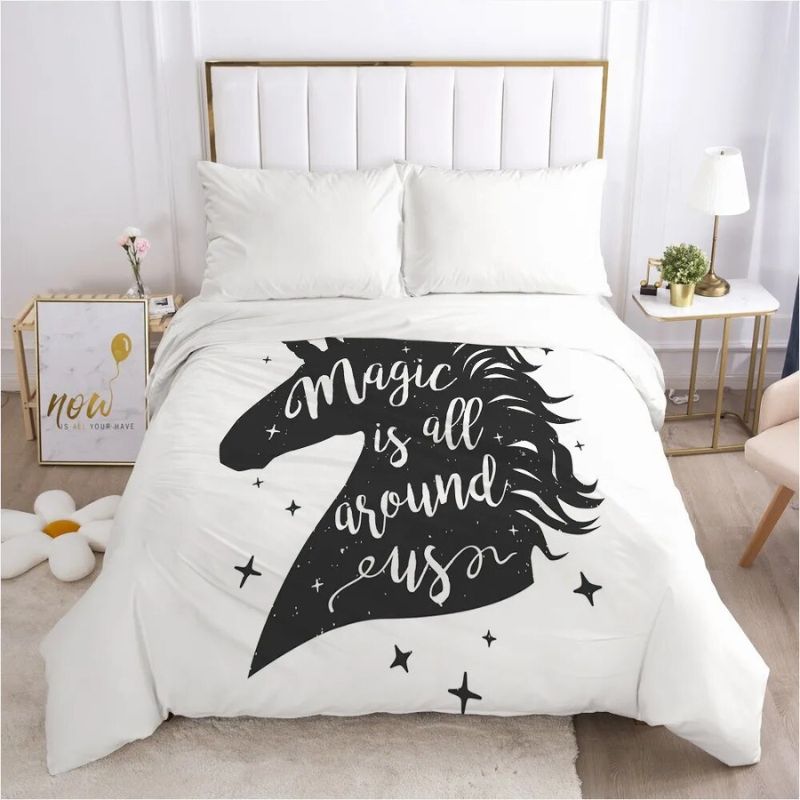 Housse De Couette Licorne Noire Et Blanc