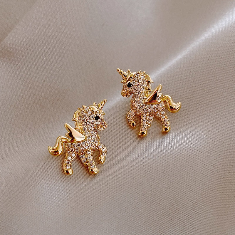 Boucles d'Oreilles Licorne Dorée Qui Vole 