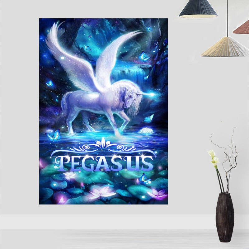 Poster art moderne licorne Pégasus