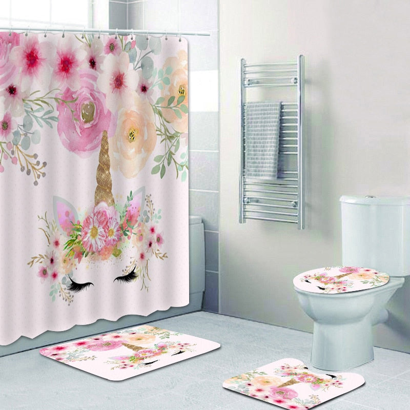 Ensemble tapis salle de bain licorne Kawaii