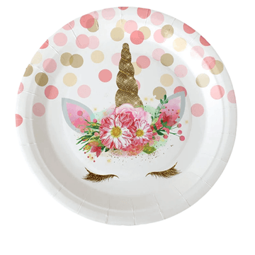 Assiette licorne à pois rose