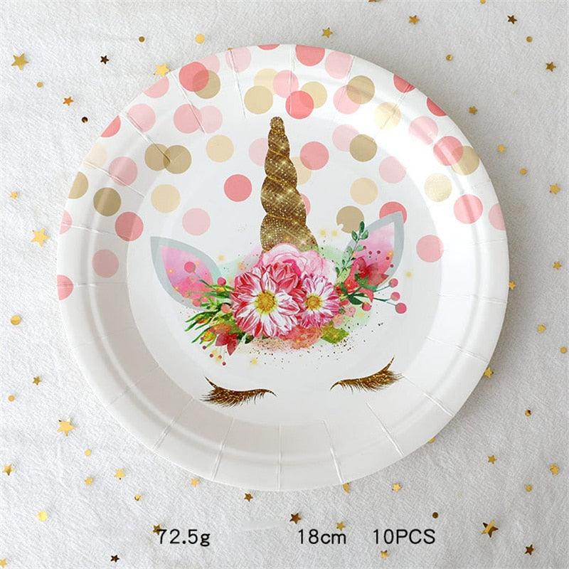 Assiette licorne à pois rose - Licorne