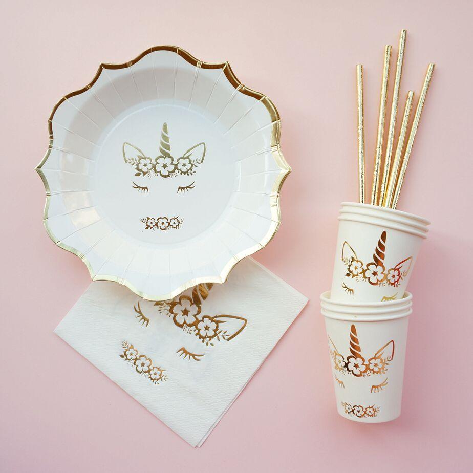 Assiette licorne bordure dorée - Licorne