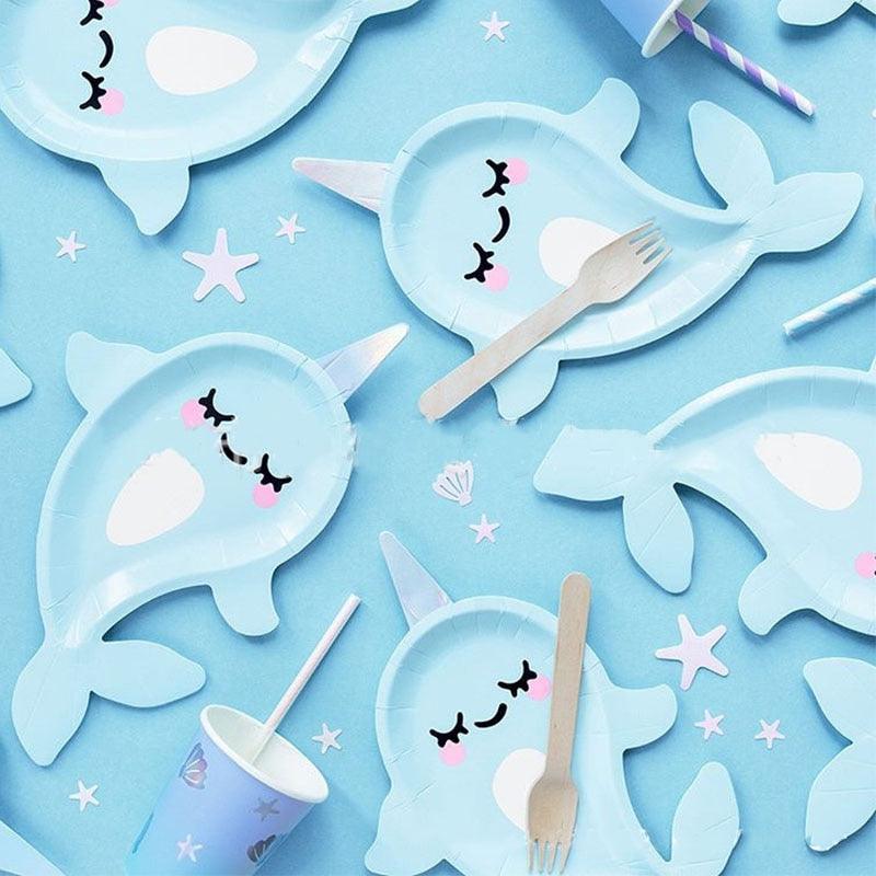 Assiettes licorne dauphin bleu ciel