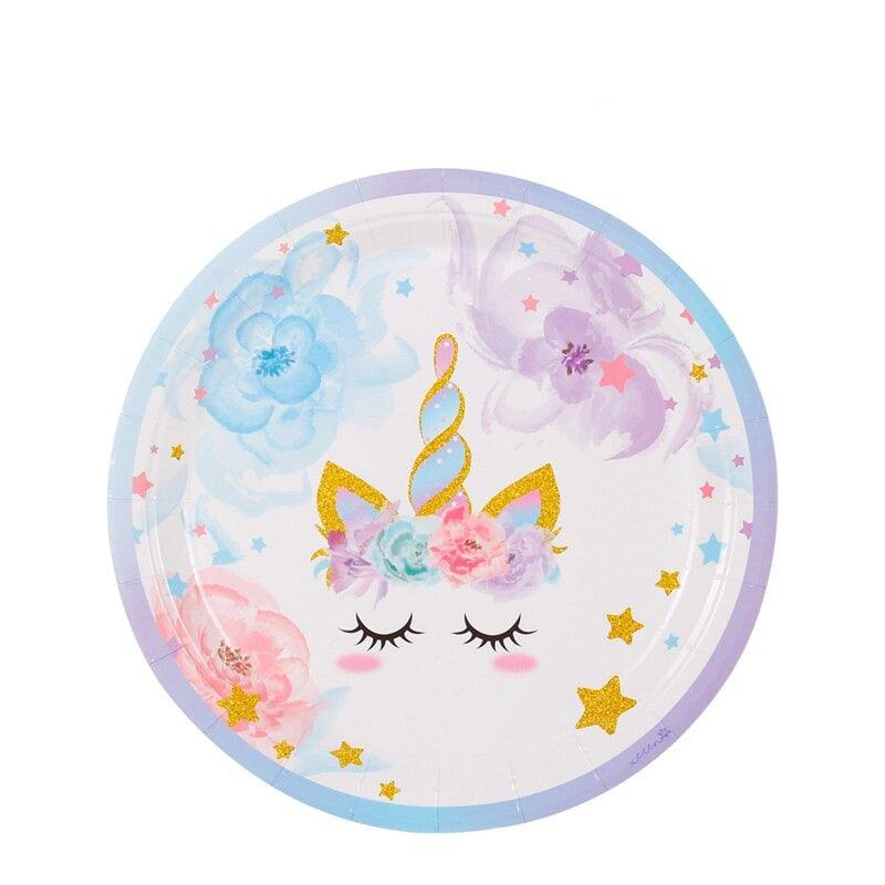 Assiette licorne décor floral 23 cm