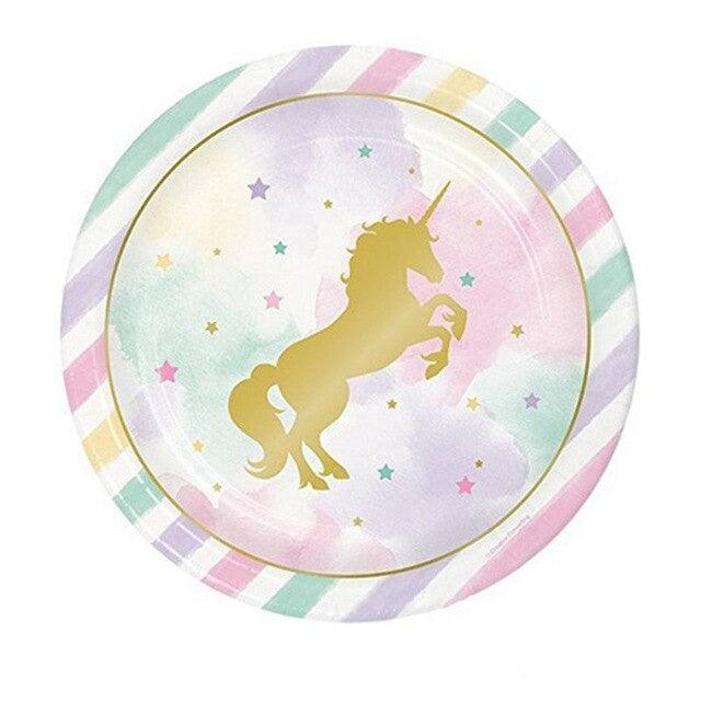 Assiette licorne dorée étoiles