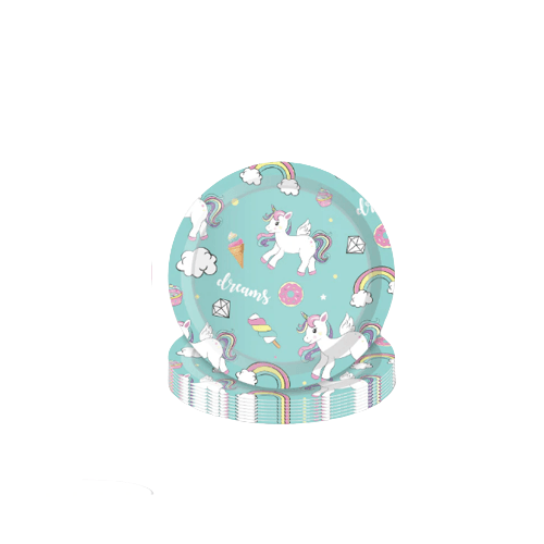 Lot de 8 assiettes licorne Dreams bleu ciel