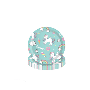 Lot de 8 assiettes licorne Dreams bleu ciel
