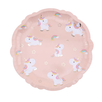 Assiette licorne en carton rose pastel