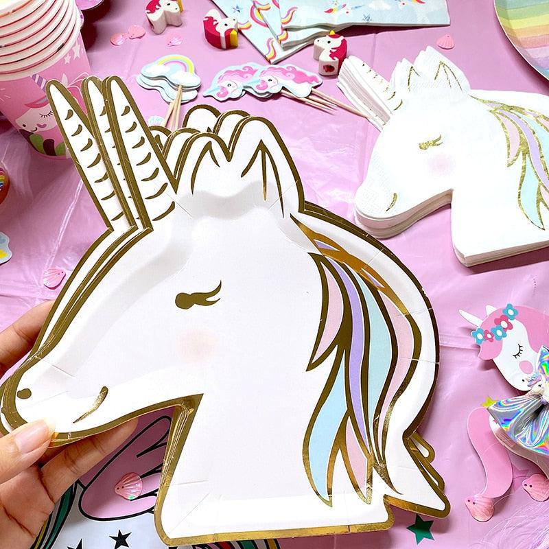 Assiette licorne festive dorée