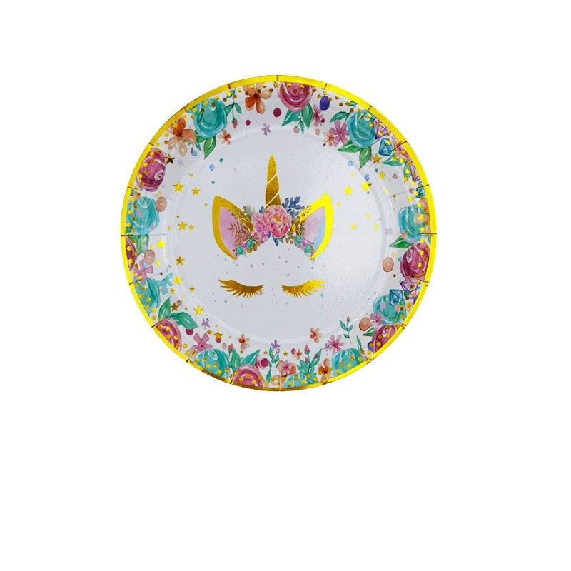 Assiette licorne motif floral