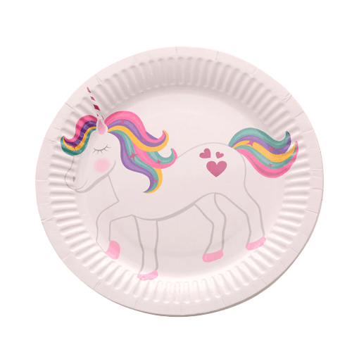 Assiette licorne jetable blanche