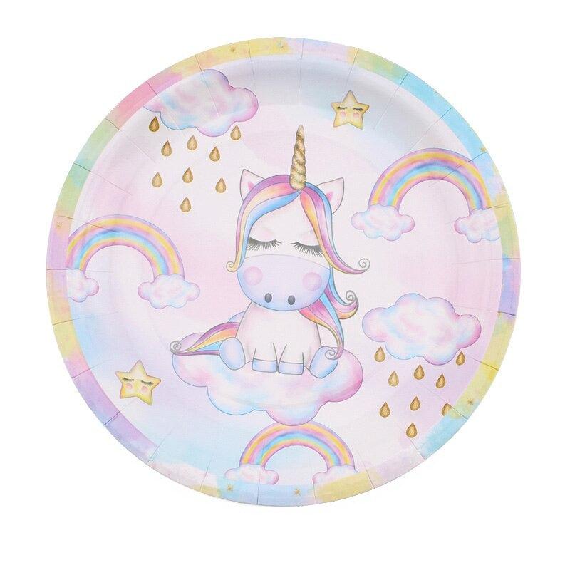 Assiette licorne jetable couleur pastel