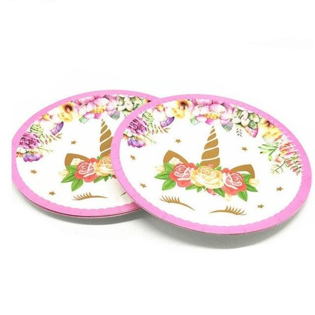 Assiettes licorne motif floral