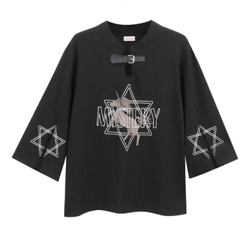 Top licorne style chinois femme