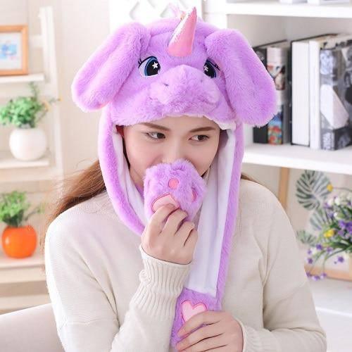 Bonnet Licorne Avec Des Oreilles Qui Bougent Violet - Une Licorne