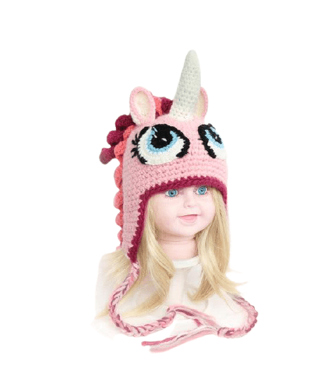 Bonnet Licorne Péruvien Longue Crinière Rose - Une Licorne