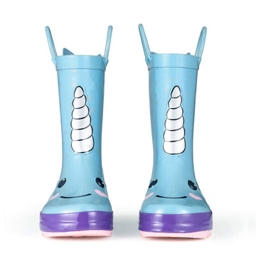 Bottes de pluie licorne bleu pour garçon et fille
