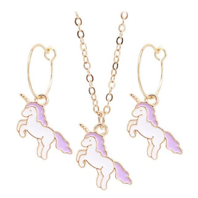 Boucles d'oreilles Créoles et Collier Licorne - Licorne