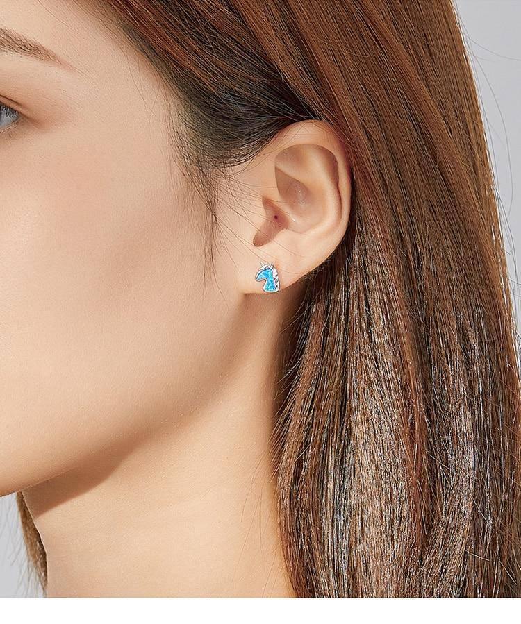 Boucles d'Oreilles Licorne<br> Argent Massif - Une Licorne