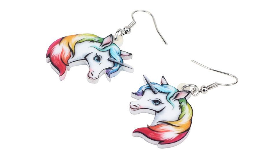 Boucles d'Oreilles Licorne Crinière arc-en-ciel- Une Licorne