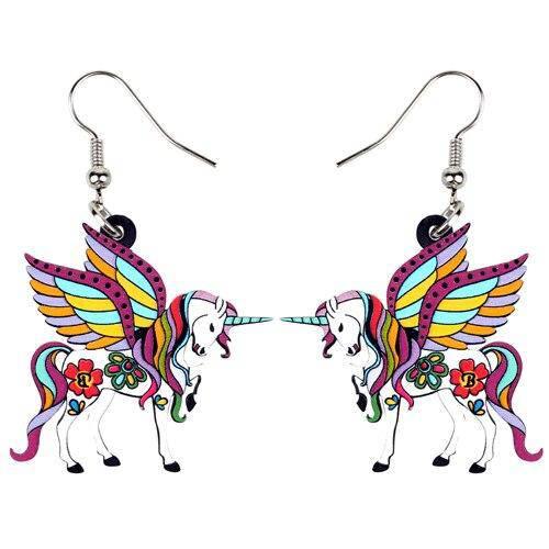 Boucles d'Oreilles Licorne<br> Pendantes Colorées - Une Licorne