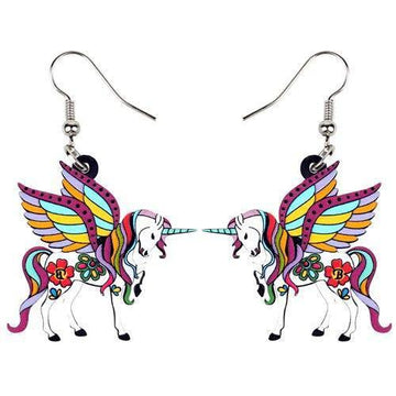 Boucles d'Oreilles Licorne<br> Pendantes Colorées - Une Licorne