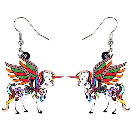 Boucles d'Oreilles Licorne<br> Pendantes Colorées - Une Licorne