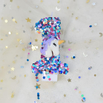 Bougie chiffre licorne à paillettes