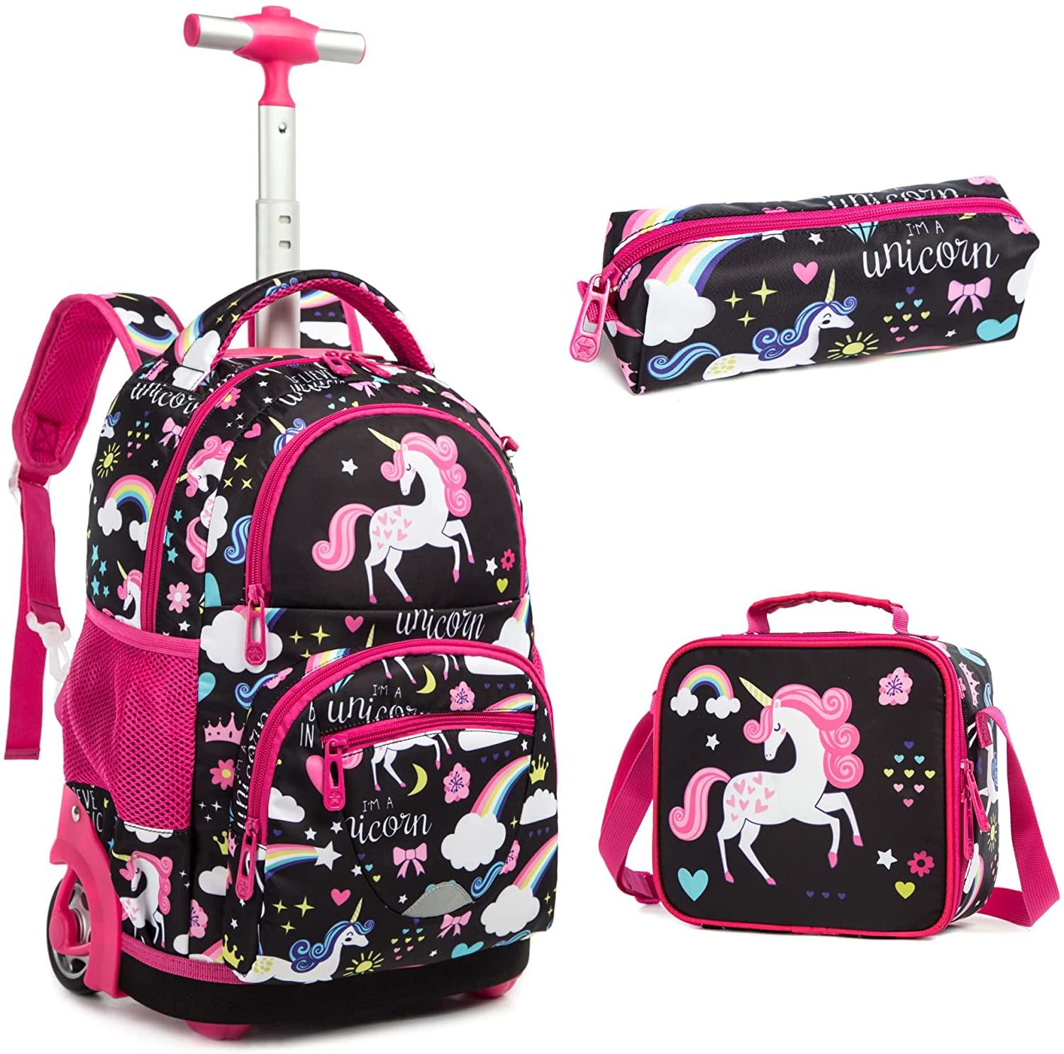 Cartable licorne 3 pièces avec tirette et roulettes