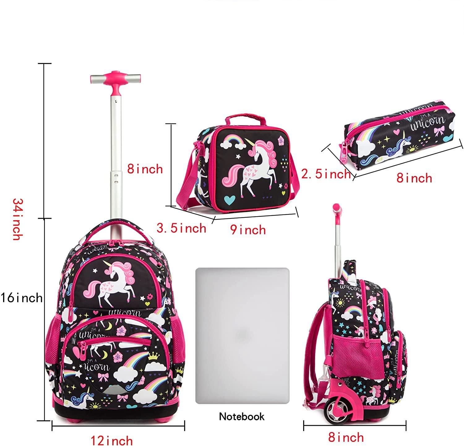 Cartable licorne 3 pièces avec tirette et roulettes - Licorne