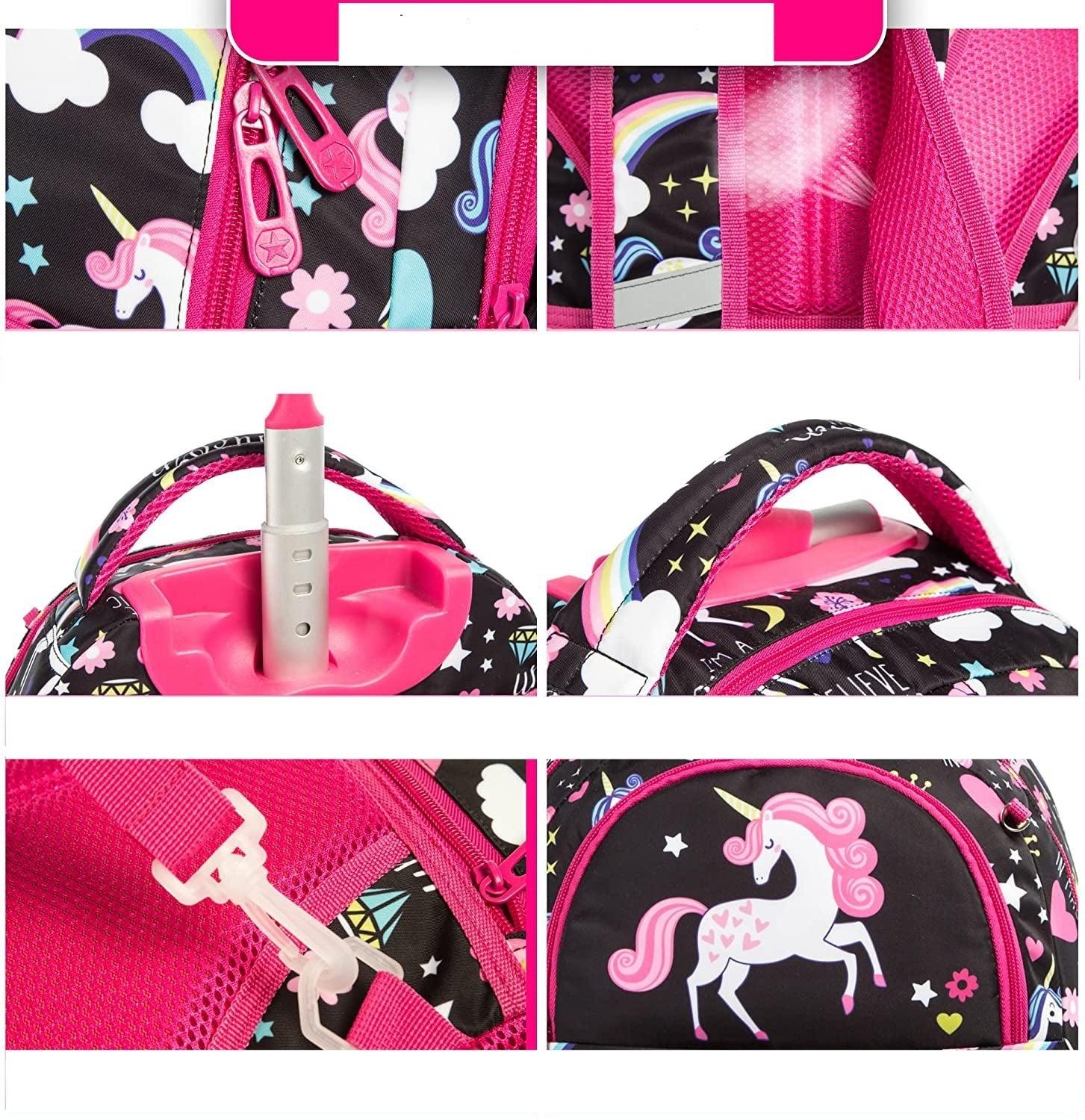 Cartable licorne 3 pièces avec tirette et roulettes - Licorne