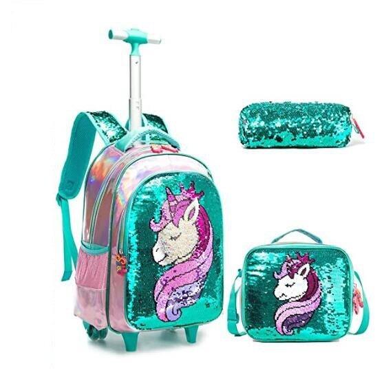 Cartable roulette licorne sequins