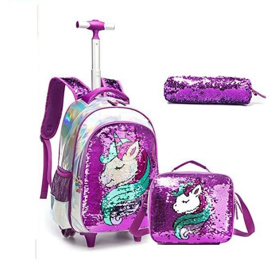 Cartable roulette licorne sequins - Licorne