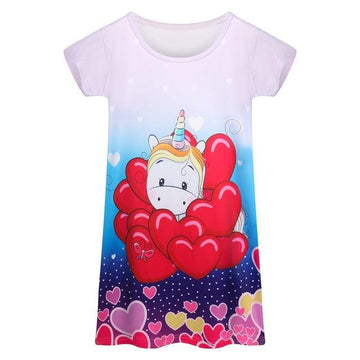 Chemise de nuit licorne amoureuse fille rouge