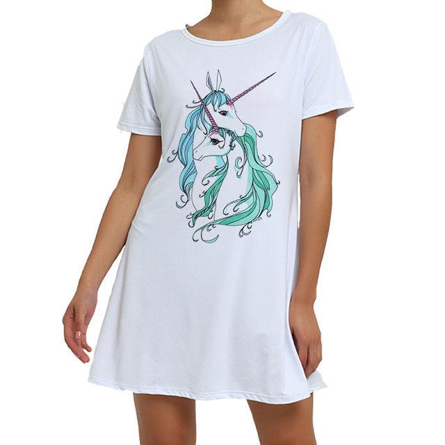 Chemise de nuit licorne coton femme turquoise