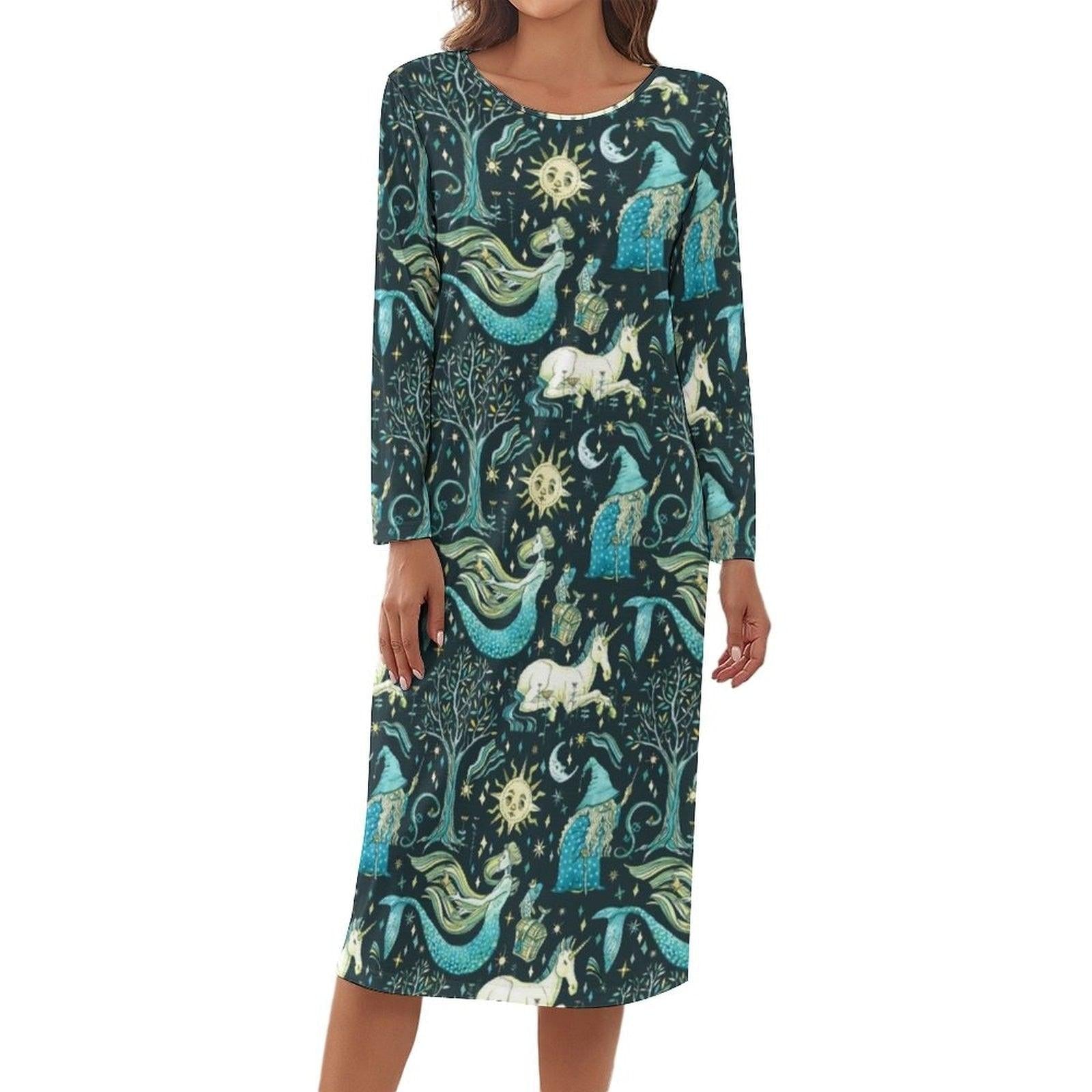 Chemise de nuit licorne manches longues femme