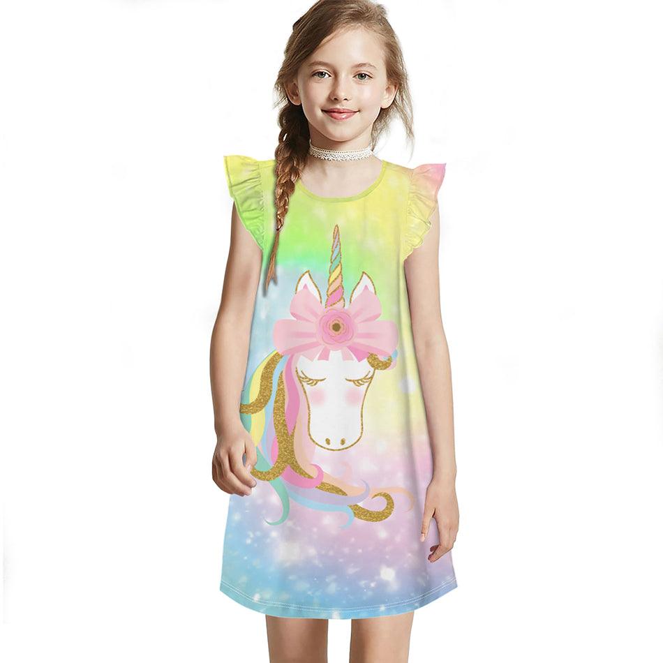 Chemise de nuit mancherons volantés licorne