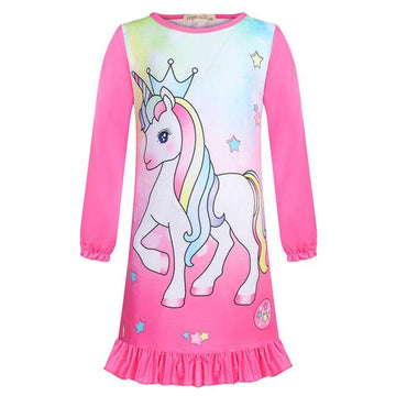 Chemise de nuit manches longues licorne rose
