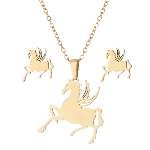 Collier Chaîne Pendentif Licorne et Boucles d'Oreilles - Licorne
