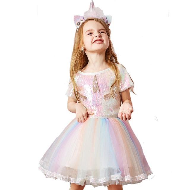 Déguisement licorne sequins avec serre-tête licorne jupe tutu & top