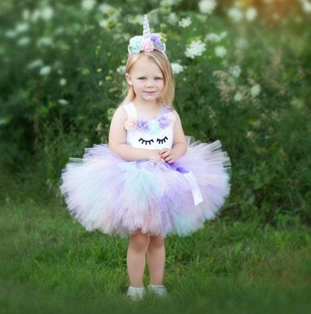 Déguisement robe licorne avec un tutu en tulle pour fille