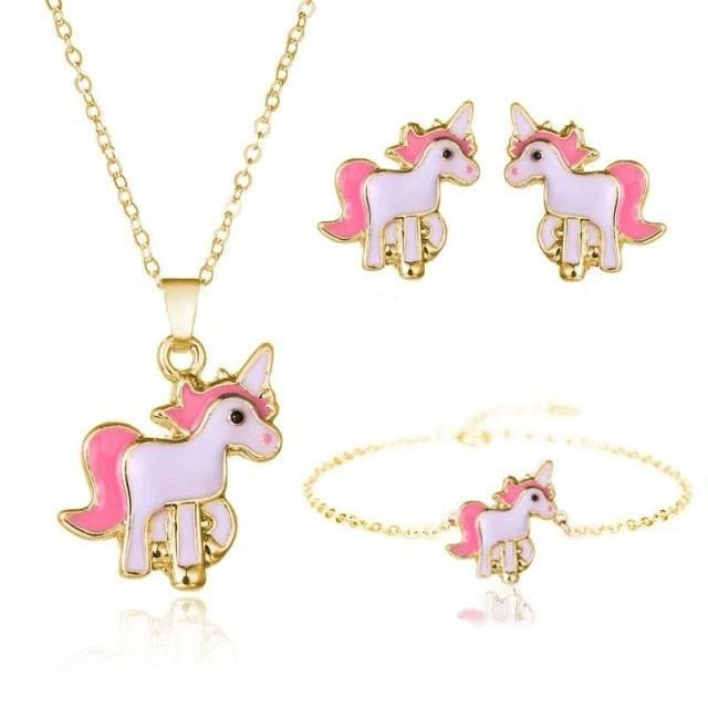 Ensemble 3 Pièces Bijoux Licorne Rose - Licorne