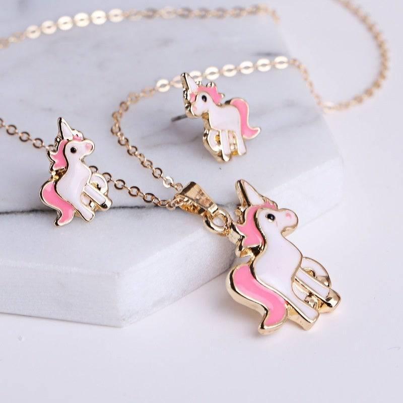 Ensemble 3 Pièces Bijoux Licorne Rose - Licorne