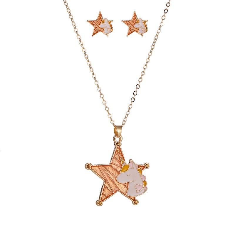 Ensemble Collier et Boucles d'Oreilles Puces Licorne - Licorne