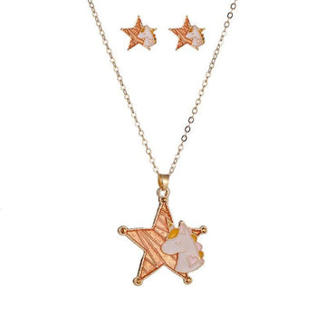 Ensemble Collier et Boucles d'Oreilles Puces Licorne - Licorne