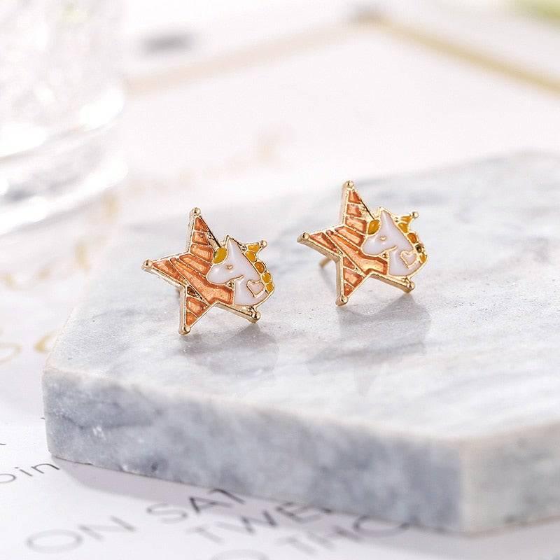 Ensemble Collier et Boucles d'Oreilles Puces Licorne - Licorne