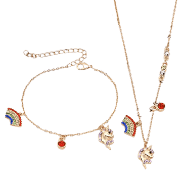 Ensemble Collier et Bracelet Licorne Avec Cristal Rouge - Licorne
