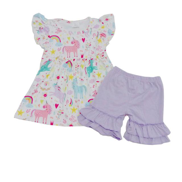 Ensemble licorne blouse et short fille