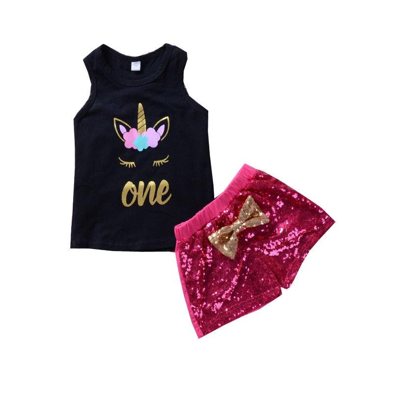 Ensemble licorne débardeur & short fille